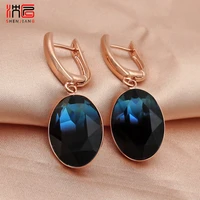 shenjiang new fashion 585 rose gold egg shape oval imitation tourmaline dangle earrings for women wedding party elegant jewelry