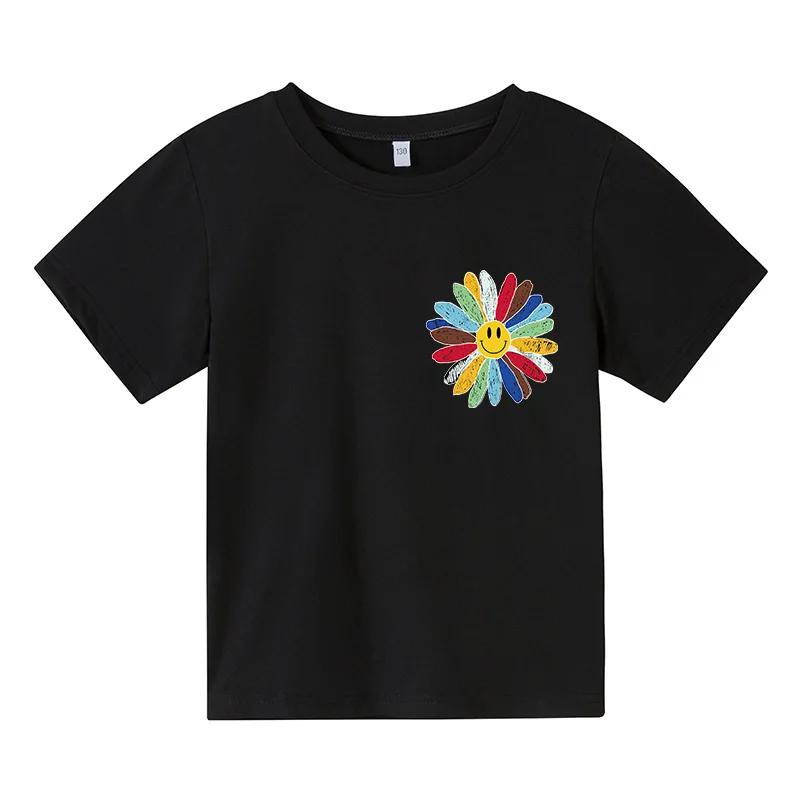 

2021 summer children's short-sleeved T-shirt cotton chrysanthemum print boys and girls short-sleeved T-shirt Harajuku casual top