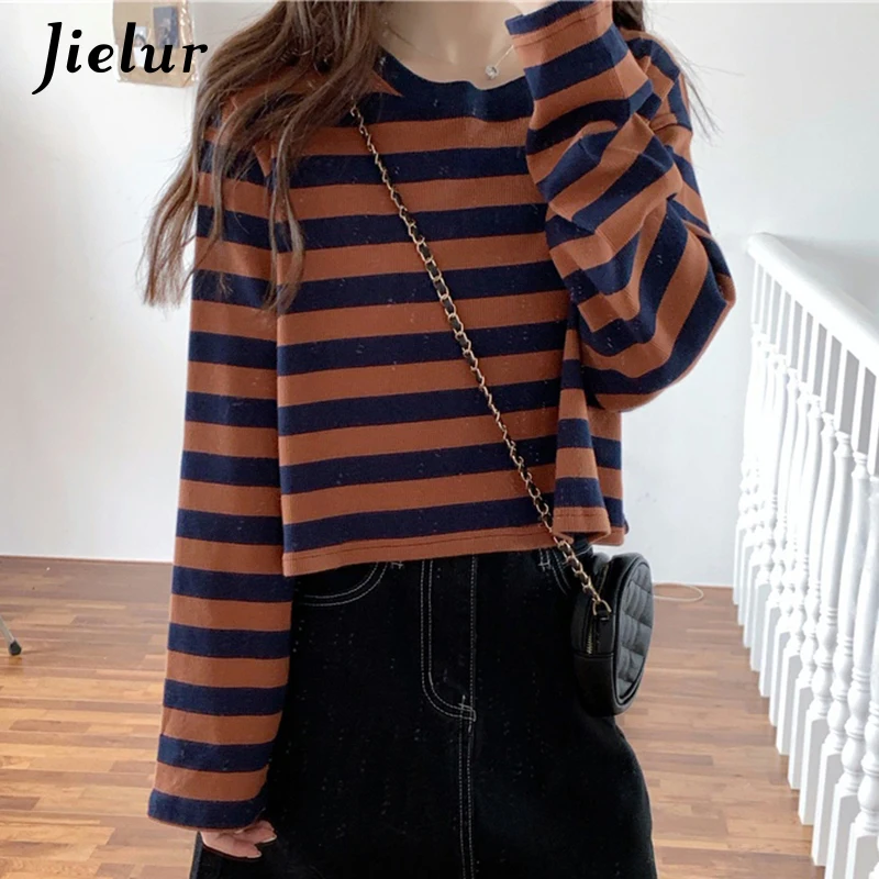 Jielur цвет заклинания Женская толстовка в полоску Harajuku модный свободный тонкий