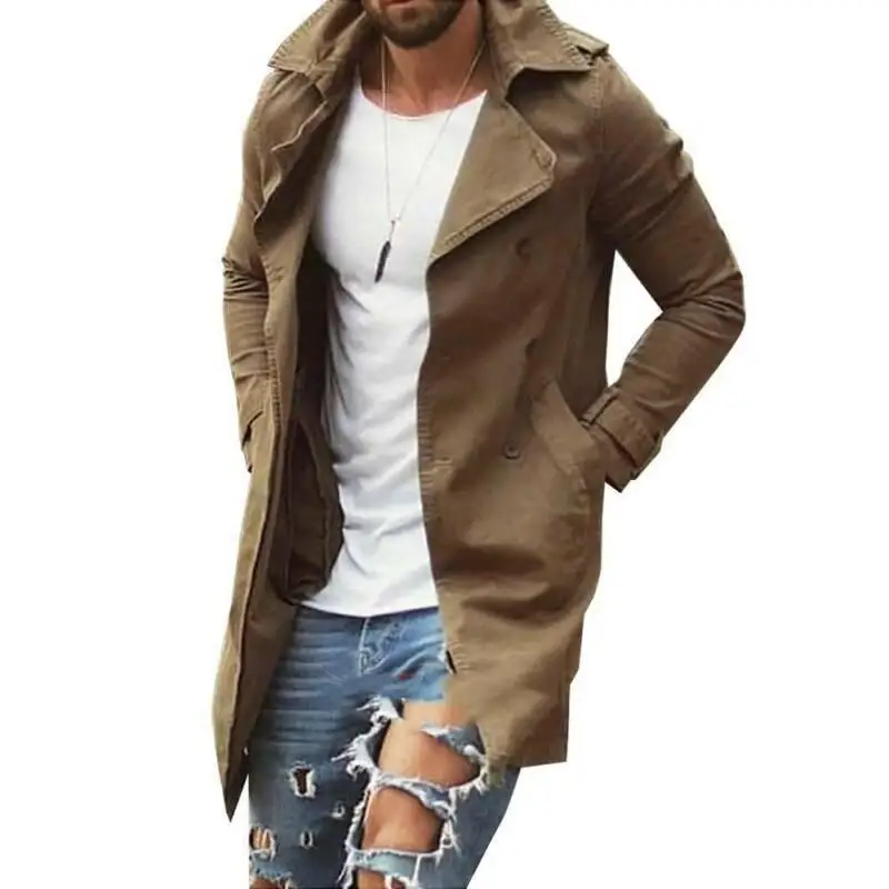 

Mens Autumn Lapel Trench Coat Outwear Overcoat Long Sleeve Casual Jacket Plus Size