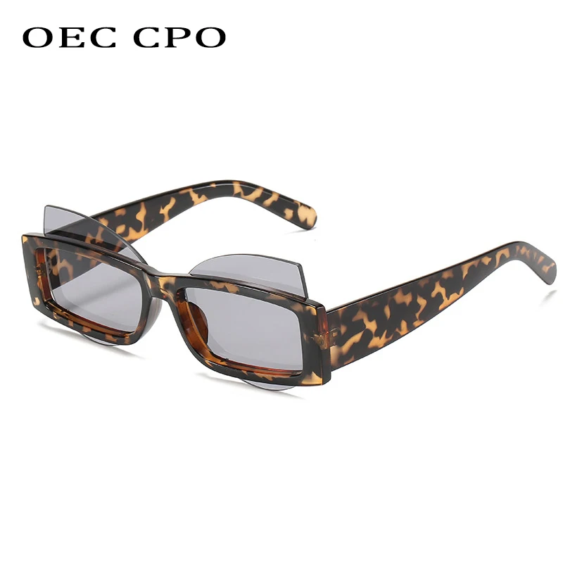 

OEC CPO Unique Punk Square Sunglasses Women Vintage Irregular Lens Sunglasses Men Retro Leopard Shades UV400 Steampunk Eyewear