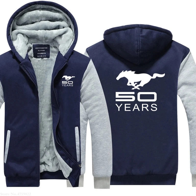 

male Hoodie Plus Size winter Mustang 50 YEARS Sweatshirt Hoodies men Long Sleeves Hoody coat For men Thicken Hooded jackets