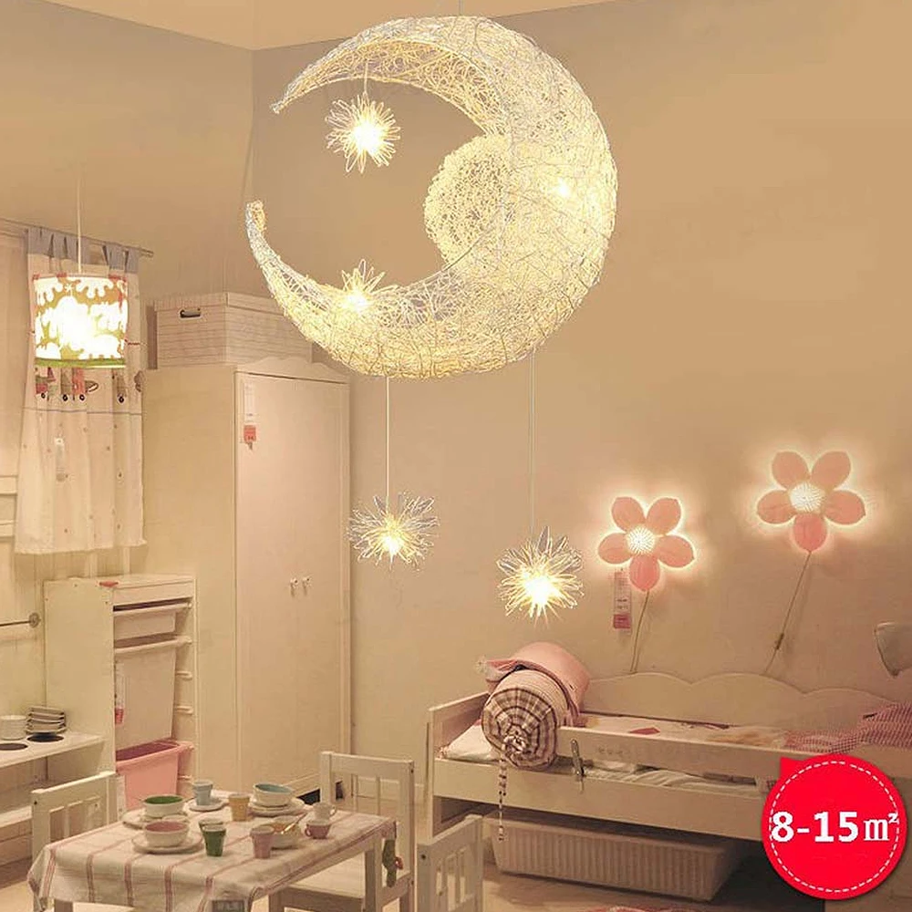 

ASCELINA Moon&Star Pendant Lights Kid's Room Lighting Modern Child Bedroom Lamps Aluminum for Living Room Home Decoration