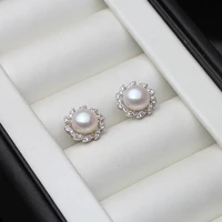 trendy 925 sterling silver leaf small stud earring white black natural freshwater pearl earrings for women girl fine jewelry