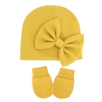 50le newborn beanie hat gloves set baby bow mittens kit infants autumn winter warm cotton head wrap glove shower gifts