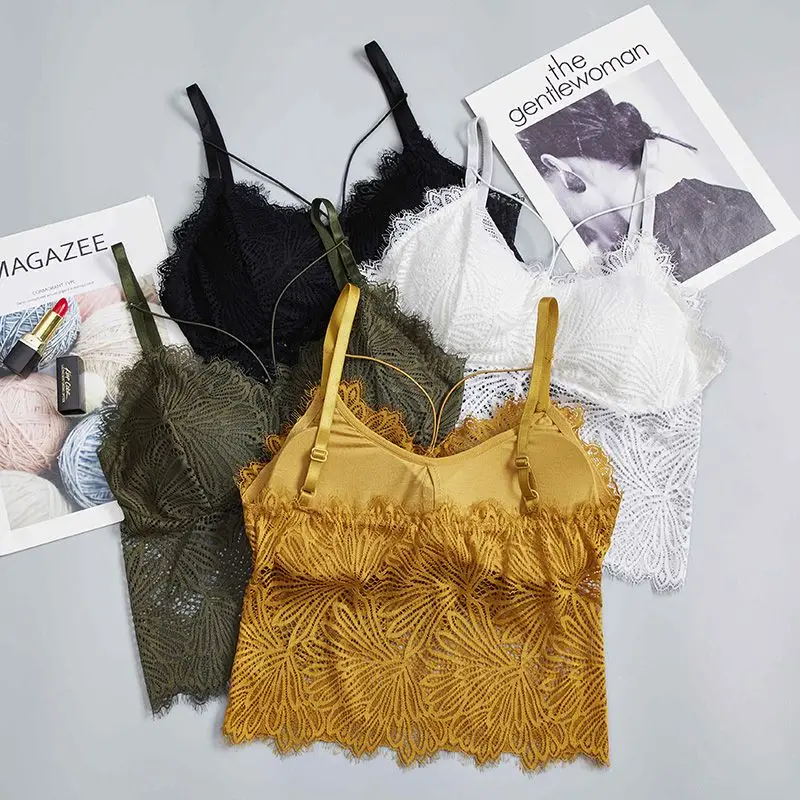 Кружевной топ Camisole женское нижнее белье Обворожительные реснички кружева красота обратно мягкий Выдалбливают Джемпер
