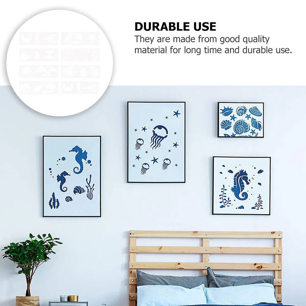 

8pcs Marine Life Drawing Template Drawing Stencil DIY Painting Stencils