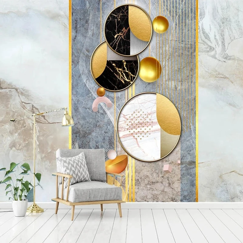 

Custom 3D Photo Mural Modern Stereoscopic Geometric Art Gold Ball Marble Wallpaper Room Entrance Corridor Background Wall Decor
