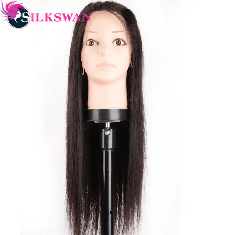 Волосы Silkswan Человеческие волосы remy бразильские прямые полные парики шнурка с волосами младенца предварительно сорванные denisty 200 натуральный цвет