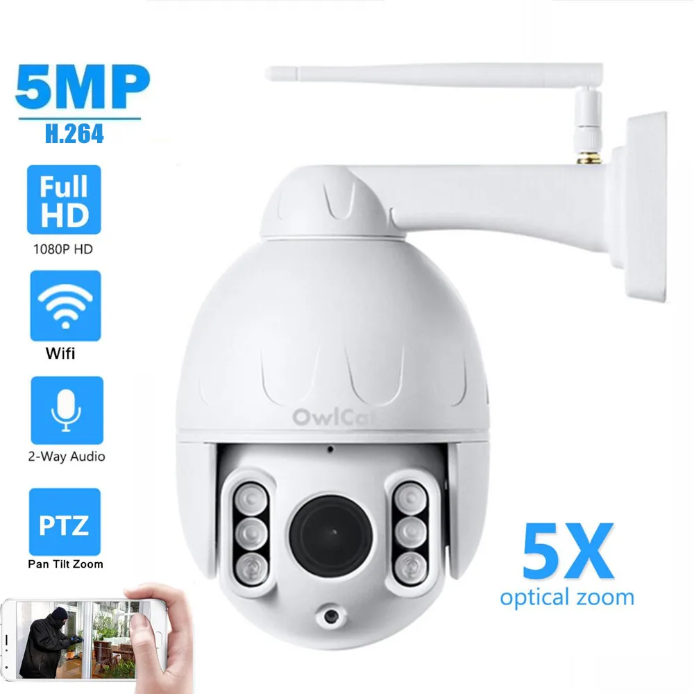 Беспроводная ip-камера OwlCat с поворотом на 5 МП 2-мегапиксельная 5-кратный зум