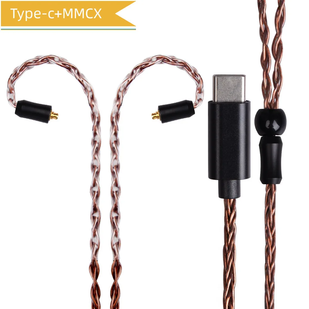 FDBRO 8 ядер посеребренный кабель для наушников MMCX 2PIN A2DC обновление провода наушников Тип C сбалансированный MMCX кабель для SE846 IM1/IM2/X6 - Цвет: Type-C MMCX Brown