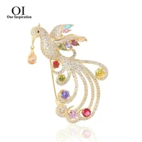 oi 2021 luxury cubic zircon phoenix brooches for women men gold color copper animal wedding jewelry banquet brooch pins