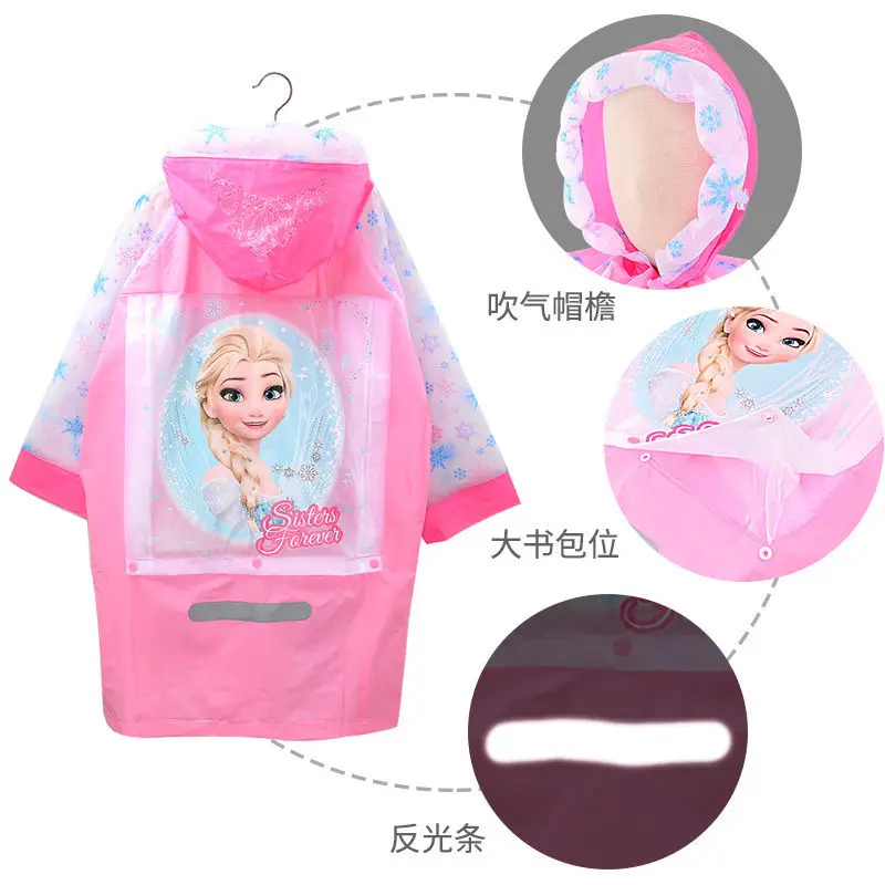 

Disney Frozen Princess Aisha Cartoon Cute Children's Raincoat with Schoolbag Seat Waterproof Poncho