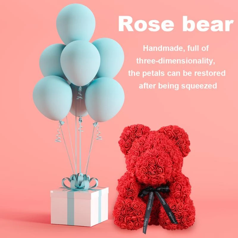

Rose Flower Teddy Bear Toy Soap Foam Stuffed Animal Doll's Wedding Christmas Ornament Birthday Valentine's Day Gift Toy