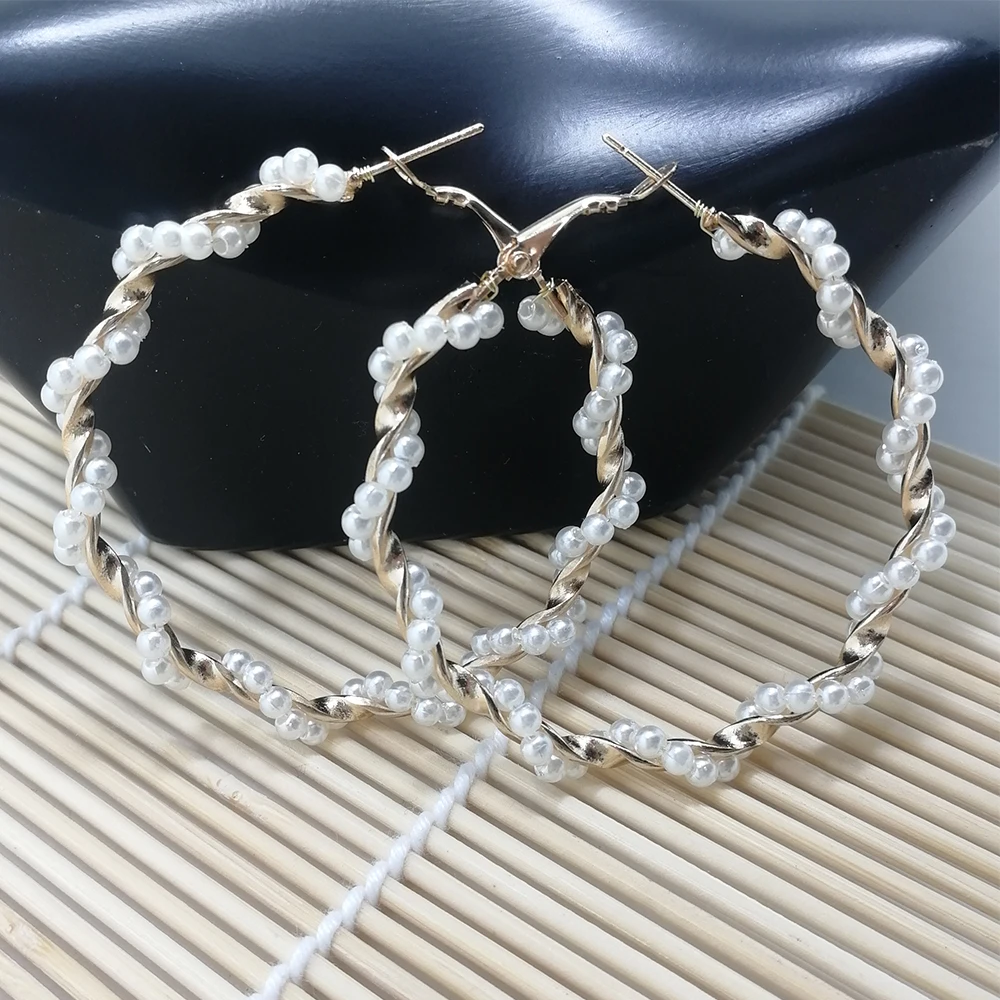 Новые жемчужные серьги-кольца для женщин Преувеличенные большие круглые серьги