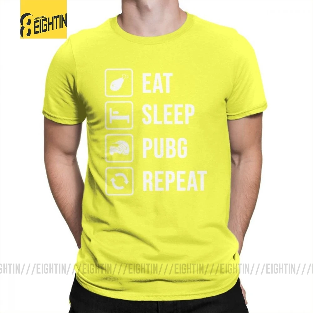 Цвет: желтый Футболка с надписью «Eat Sleep PUBG Repeat», победитель, Куриный Ужин, короткий рукав, высокое качество, хлопок, футболка, одежда, мужские топы размера плюс - Цвет: Цвет: желтый