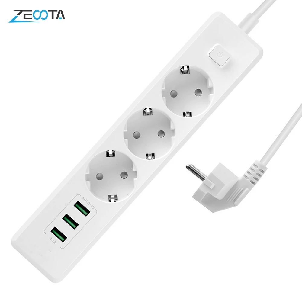 Мощность пропилен-каучука прокладки с 3 Порты usb 5 V/3.1A 2500 W, 1,8 M несколько Мощность розетки, выключатель Функция Мощность розетки для смартфонов Планшеты