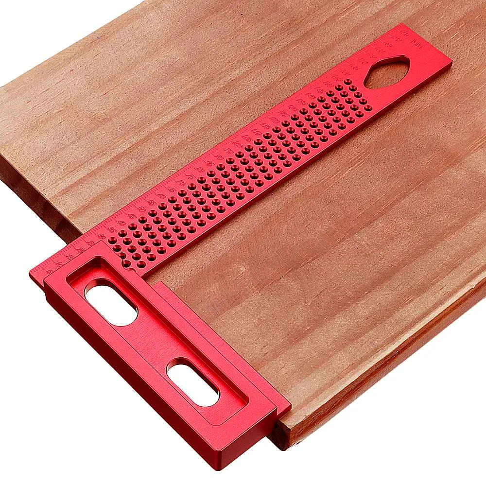 

Aluminum Alloy 200mm Woodworking Square Hole Positioning Metric Measuring Ruler Carpenter Scriber