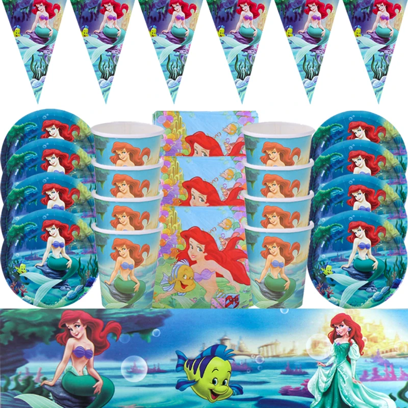 Тема маленькой Русалочки принцессы товары для детского дня рождения скатерть