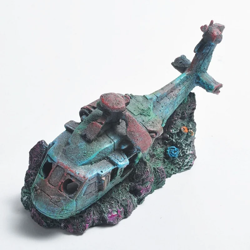 

New Aquarium Decoration Fish Tank Ornament Fighter Plane Resin Airplane Artificial Sunk Helicopter Waterscape Home Decor