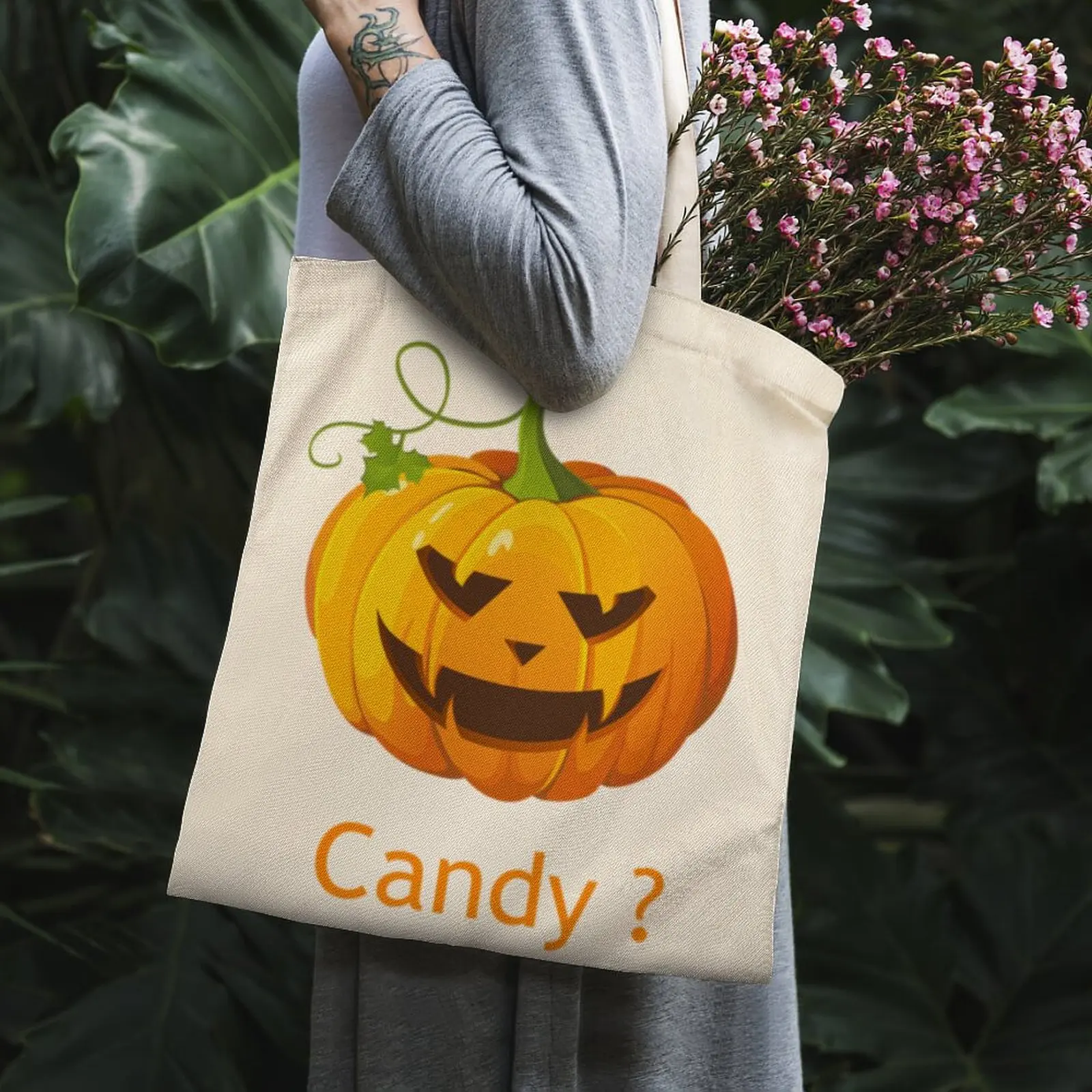 

Halloween Candy Tote Bag White Shopper Bag Punk Travel Books