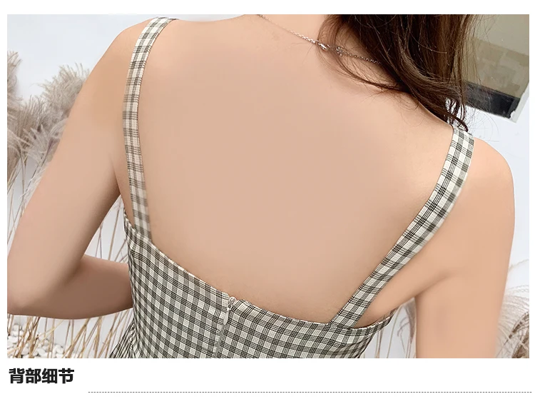 

Women Plaid Sleeveless Dress 2020 Summer Fashion Female Vintage Spaghetti Strap Dress Casual A-line Sundress Vestidos