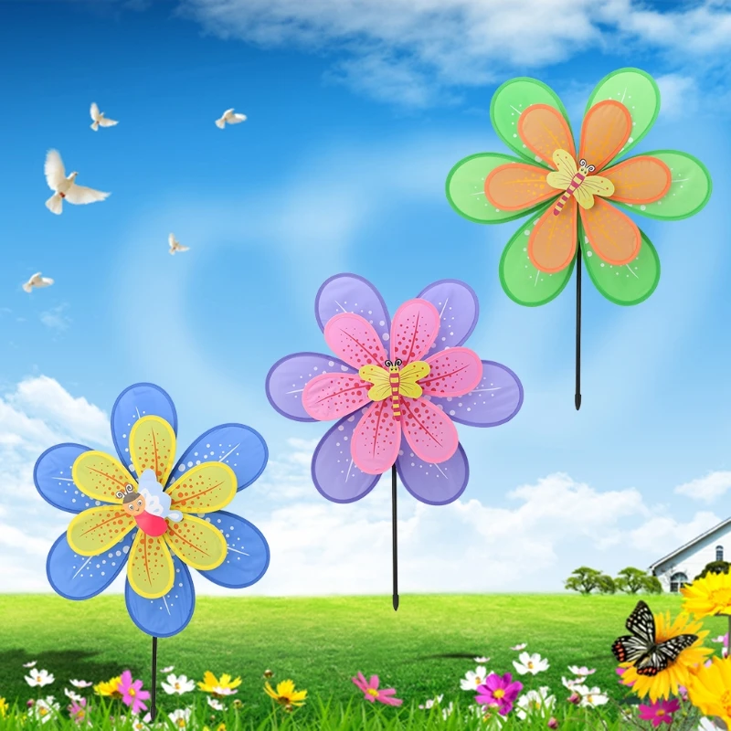 

Double Layer Flower Windmill Colorful Wind Spinner Yard Garden Decor Kids Toy