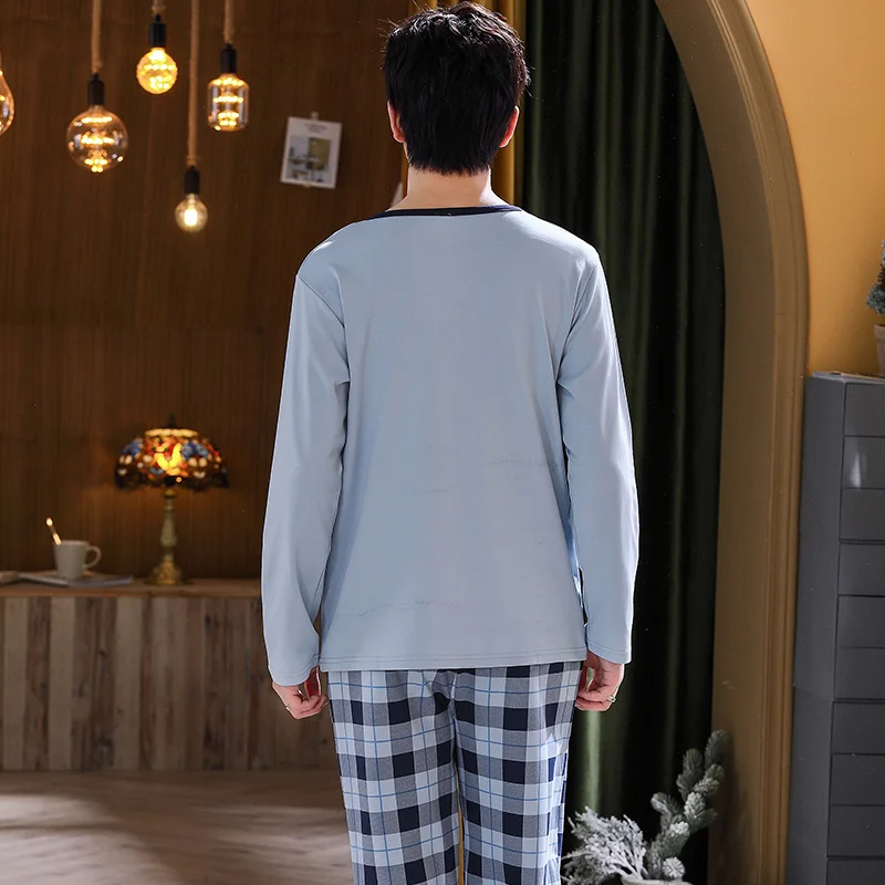 

Spring And Autumn Mens Pyjamas Cotton Pajamas Long-sleeve Casual Men Pajama Set Plus Size L-4XL Sleepwear
