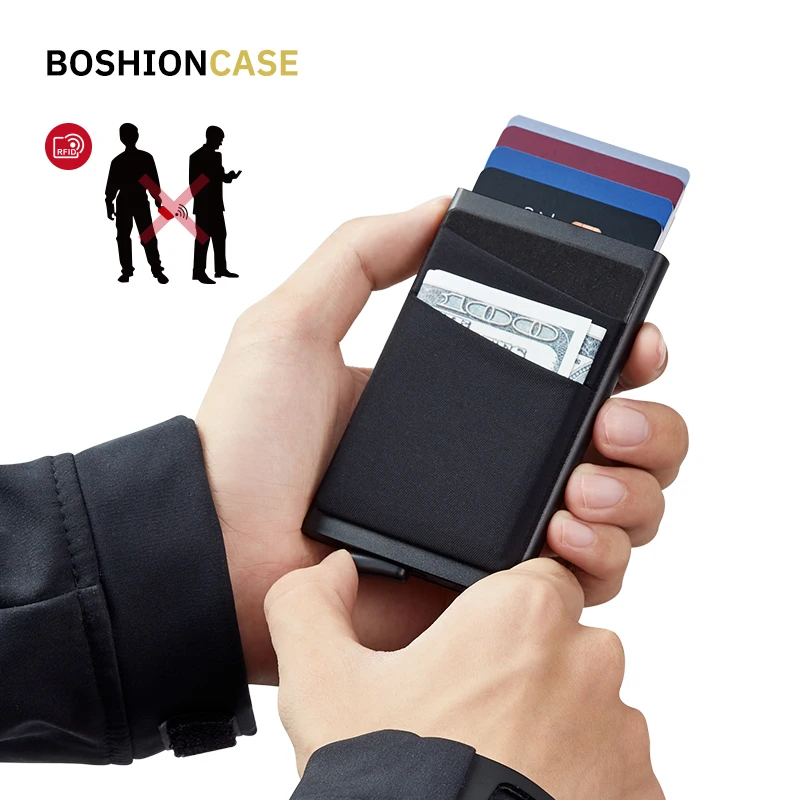 

BOSHION чехол Rfid Бумажник для кредитных карт тонкий стикер всплывающий металлический чехол Защитный алюминиевый держатель для карт Карманный ...
