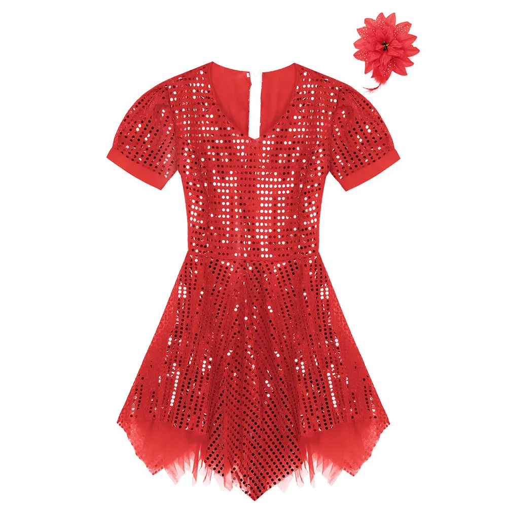 ChicTry для женщин Блестящие Блестки сетка тюль платье латинских танцев с заколка