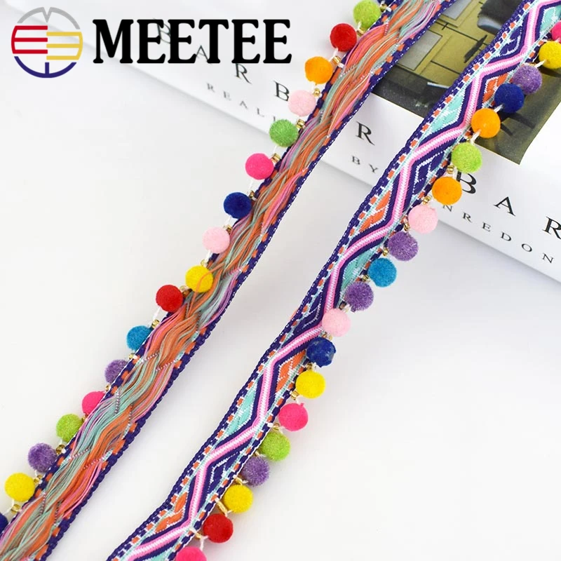 5 ярдов красочные жаккардовые тесьма бахрома бисером помпон отделка кисточкой