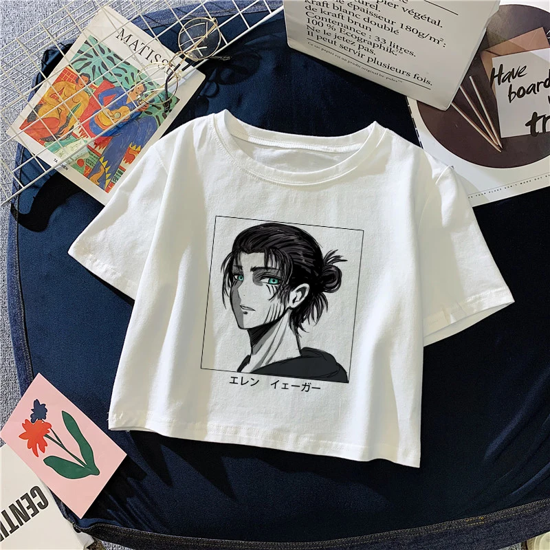 Женский короткий топ с принтом атака на Титанов летний Повседневный укороченный