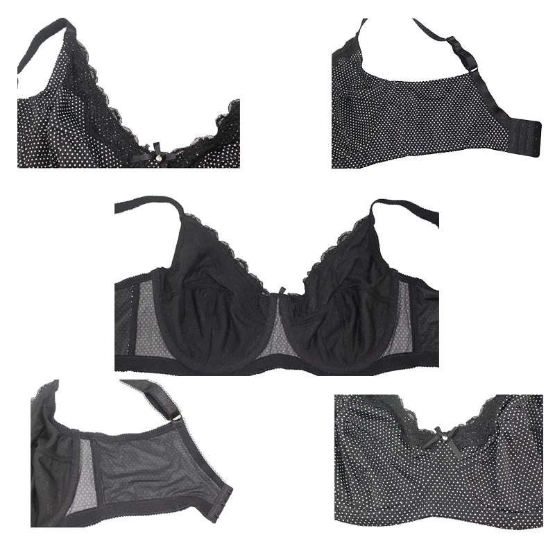 Sexy Women Big  Lace Underwear No-padded Bra Full Coverage Unlined Bras Dot Brassiere Female Lingerie Plus Size 34C-46G