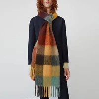 fashion woven extended cashmere tassel scarves keep warm colorful plaid rainbow knitting scarf autumn winter neck headband hijab