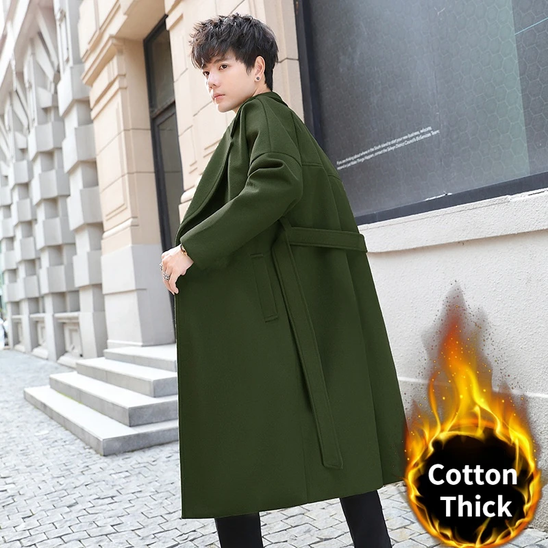 Осеннее мужское плотное теплое шерстяное пальто винно-красное свободное зимнее