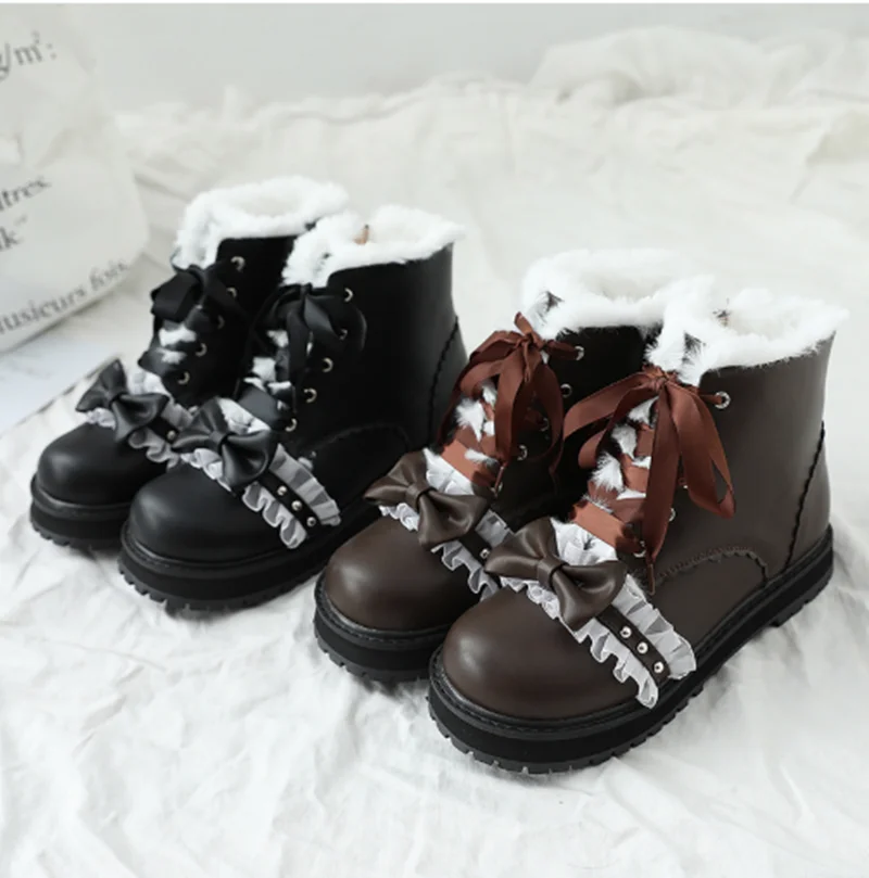 Винтажные японские зимние милые туфли в стиле &quotЛолита&quot с круглым носком и