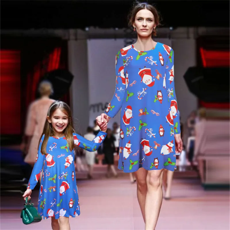 Осенне зимние одинаковые платья с длинными рукавами для мамы и дочки Пижамы