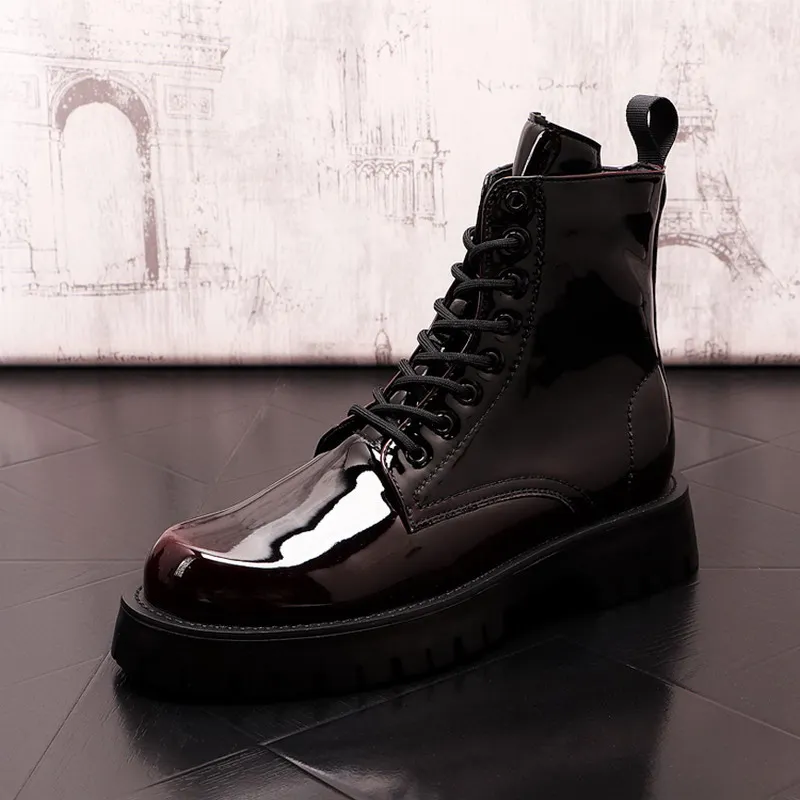 

British Mens Fashion Ankle Boots Designer Lace Up Thick Bottom Height Increasing Trending Short Street Botas Male Shoes ERRFC