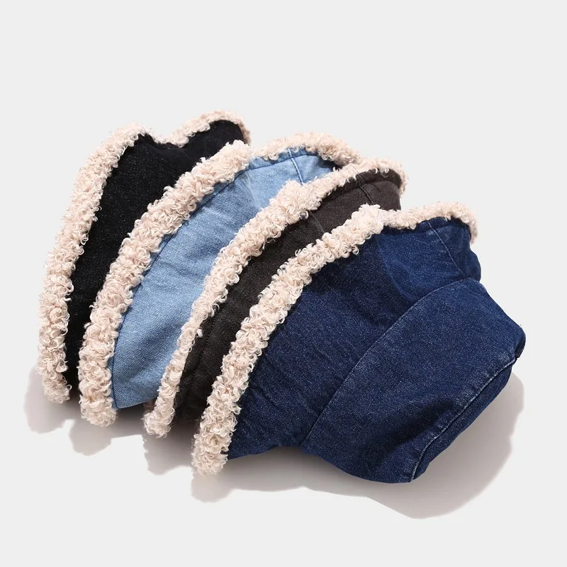 

New Autumn Winter Cowboy Lambswool Womens Winter Bucket Hat Bob Lady Girls Outdoor Fashion Solid Warm Fisherman Hat Basin Cap