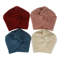 fashion autumn and winter hat women wool indian cap solid color muslim crossed knitted pullover hat