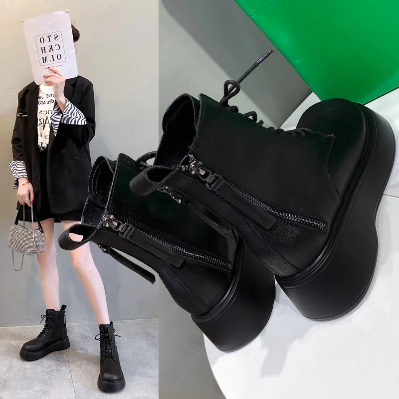 

Boots Women's Shoes Autumn 2021 New Boots Wild British Style Plus Velvet Zipper Motorcycle Short Boots Platform Shoes