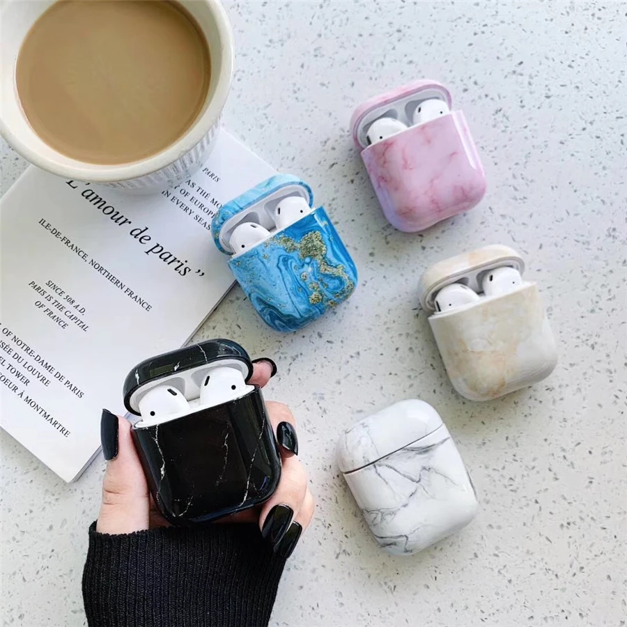 Чехол для наушников с мраморным узором для Apple Airpods 1 жесткий чехол из поликарбоната защитный чехол для AirPods 2 защитный чехол