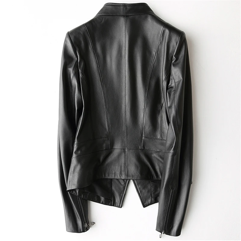 

Women Autumn Spring Genuine Leather Jacket 2020 Fashion Sheepskin Coats Slim Black Turn Down Collar Motorcycle Jackets Female s