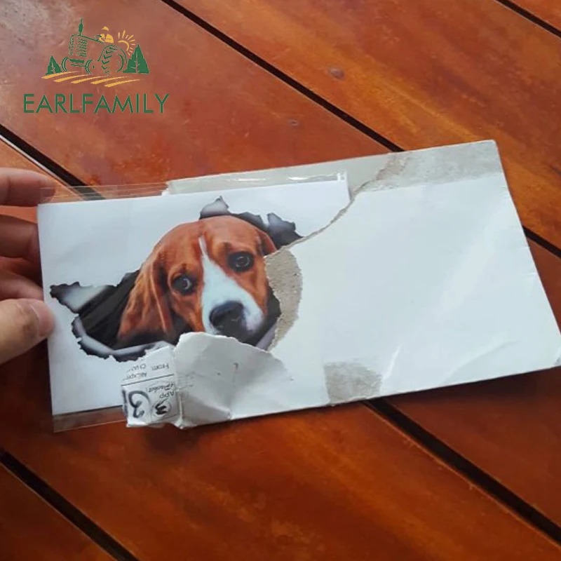 EARLFAMILY, 13 см x 8 см, Beagle, автомобильная наклейка, рваная металлическая наклейка, Светоотражающая наклейка, s, водонепроницаемая, автомобильные аксессуары, украшение для автомобиля