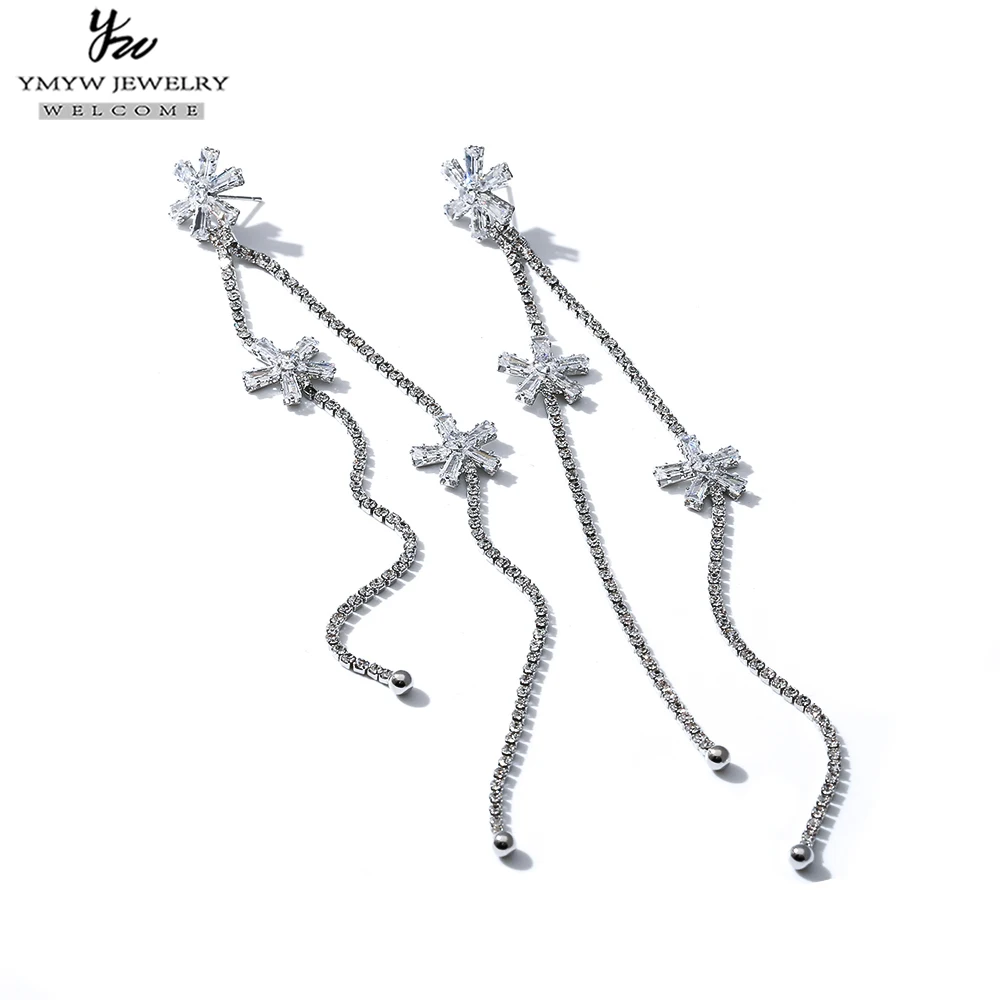 YMYW длинные висячие серьги с кисточками и кубическим цирконием для свадебной