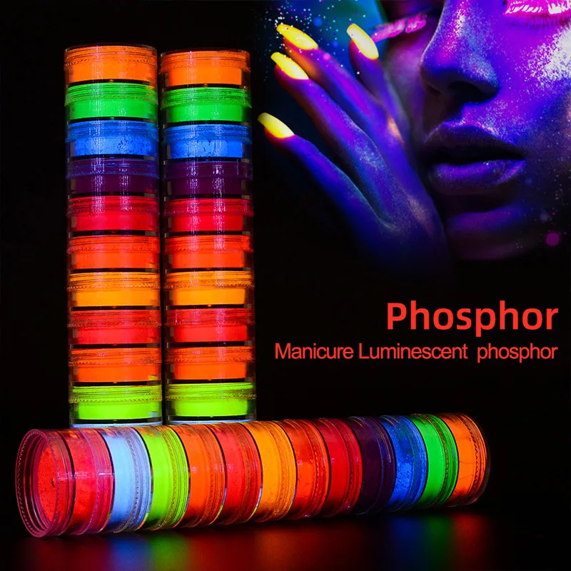 

12 Jars/Set Neon Pigment Nail Powder Superfine Fluorescence Dust Ombre Phosphor Powder Nail DIY Colorful Glitter