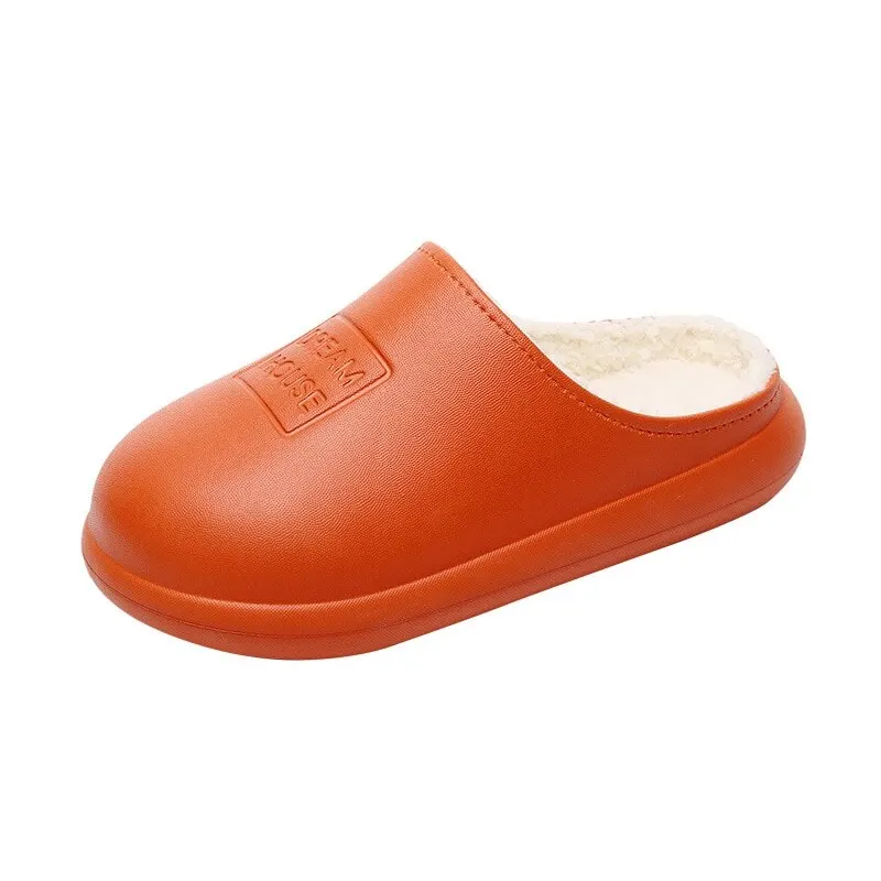 

Waterproof Shoes Woman Men Indoor Slippers Warm Plush Lovers Home Slipper Thick Sole Female Kitchen Working Shoes