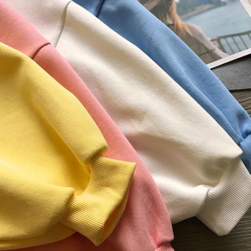 

Women Pullovers Bottoming Autumn Winter HK Style Fashion Wild Loose Candy Solid Color Round Neck Long-Sleeved Top Sweatshirts
