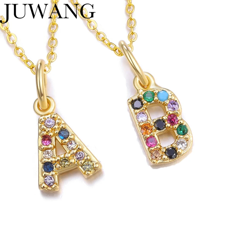 

Multicolor fashion charm Gold 26 Alphabet pendant necklace Copper Mini A-Z Letter Long Necklace women man Couple Name necklace