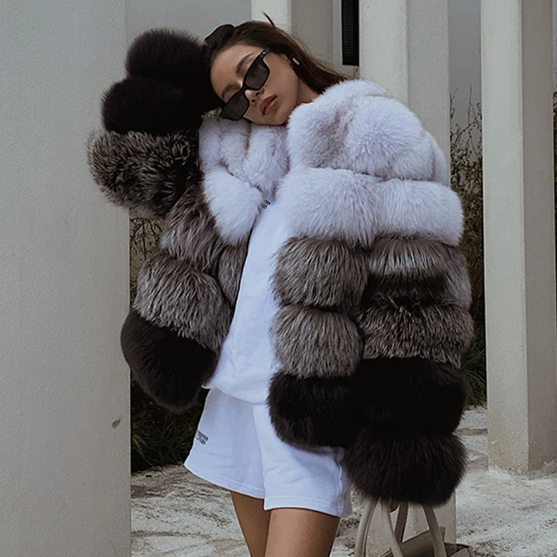 

Fashion Short Real Fox Fur Coats For Women 2021 Trendy High Quality Fox Fur Coats Natural Whole Skin Genuine Fur Overcoats Woman